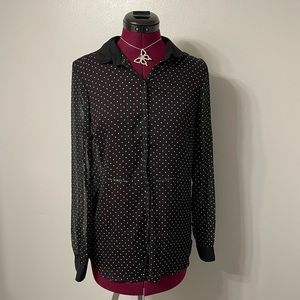 Zara Sheer Polka Dot Long Sleeve Button Up